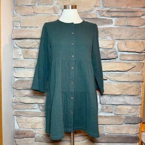 Gudrun Sjoden Organic Cotton Button Front Tunic Dress Green Small